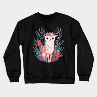 A deer in pastel colors surrounded by a flowery garden Crewneck Sweatshirt